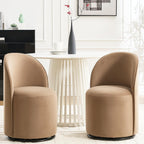360 Degree Swivel Barrel Chair Set of 2, Mid Century Modern Round Velvet Dining Chair Comfy Upholstered Accent Chair Makeup Vanity Side Chair for Kitchen & Dining Room Living Room Bedroom (Brown)