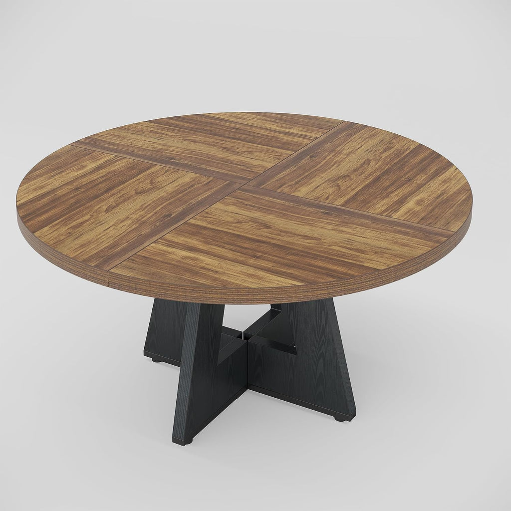 Tribesigns 47 inch Round Dining Table Wood Kitchen Table for Dining Room, 47" Dinner Room Tables for 4-6, Farmhouse Accent Furniture with Wooden Tabletop and Cross Base, Rustic+Black
