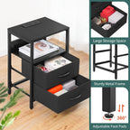 Yoobure Nightstand with Charging Station, LED Night Stand with Fabric Drawers and Storage Shelf for Bedroom, Nightstands Bedside Tables with USB Ports & Outlets, Small Night Stands, Bed Side Table