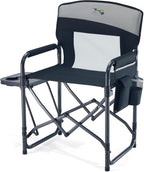 DMH OUTDOORS Camping Directors Chair with Side Table & Breeze Mesh Backrest | Oversized Heavy Duty Lawn Chairs with Pocket, 1-Step Setup Portable Folding Camp Chair for Beach, Sports, Fishing, Tailgating
