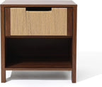 LuxenHome Nightstand with Drawer Storage, 19" Wood End Tables with Rope Front, Boho Bedside Table for Bedroom Living Room Small Sofa Couch Table for Small Space Home Office