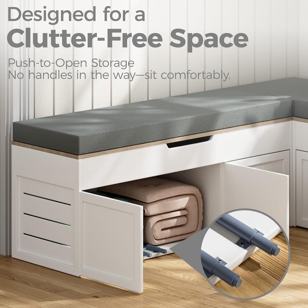 Kikihouse L-Shaped Corner Storage Bench with Cushion, Backless Wood Bench with Hidden Storage, for Dining Nook, Kitchen, Entryway, Cloakroom (Bench+Light Gray Cushion)
