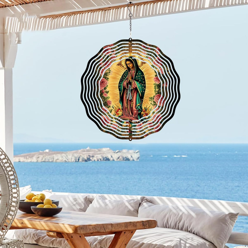 Virgin Mary Prayer Wind Spinner, Metal Wind Spinners Outdoor Indoor, Virgin Mary Rose Hanging Garden Decor for Outside, Stainless Wind Spinners for Yard and Garden 10 inch 3D (25.76X25 CM)