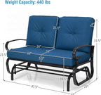 Giantex Outdoor Glider Bench, Patio 2 Person Loveseat with Removable Cushion, Thick Padded Seat, Stable Steel Frame, Outside Glider Swing Chair for Deck, Poolside, Yard, Porch Glider (Blue)