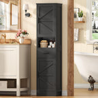 TEENFON Tall Bathroom Storage Cabinet with Barn Doors, Narrow Bathroom Cabinet with Drawer, Narrow Storage Unit, Adjustable Shelves, Floor Cabinets for Living Room, Entryway, Kitchen, Black