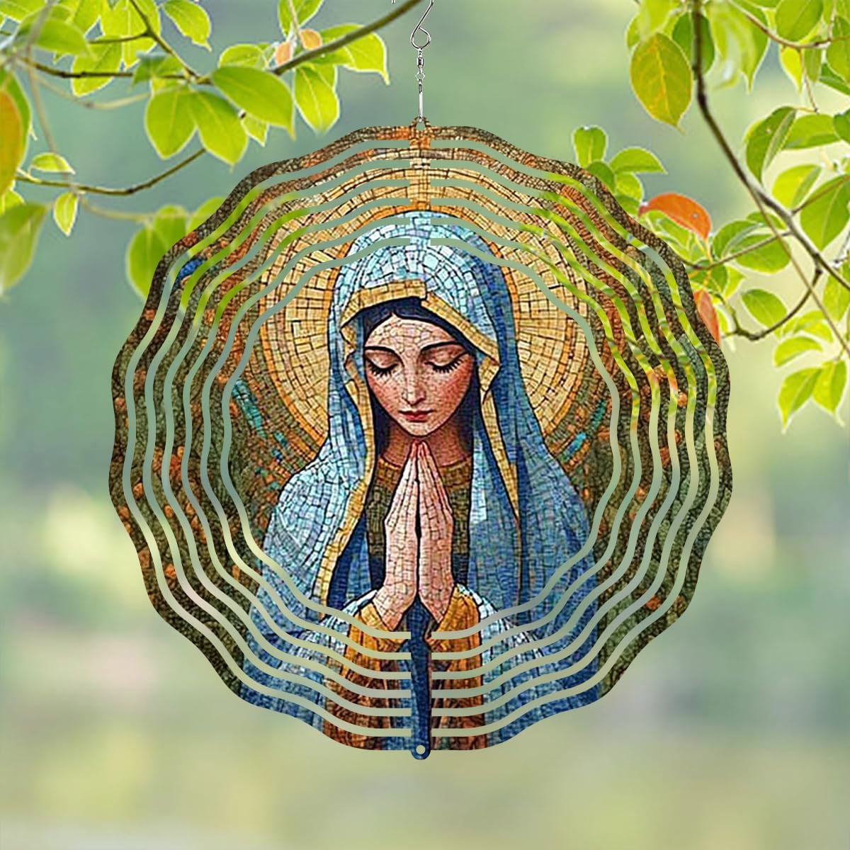 Virgin Mary Prayer Wind Spinner, Metal Wind Spinners Outdoor Indoor, Religious Virgin Mary Hanging Garden Decor for Outside, Stainless Wind Spinners for Yard and Garden 10 inch 3D (25.76X25 CM)