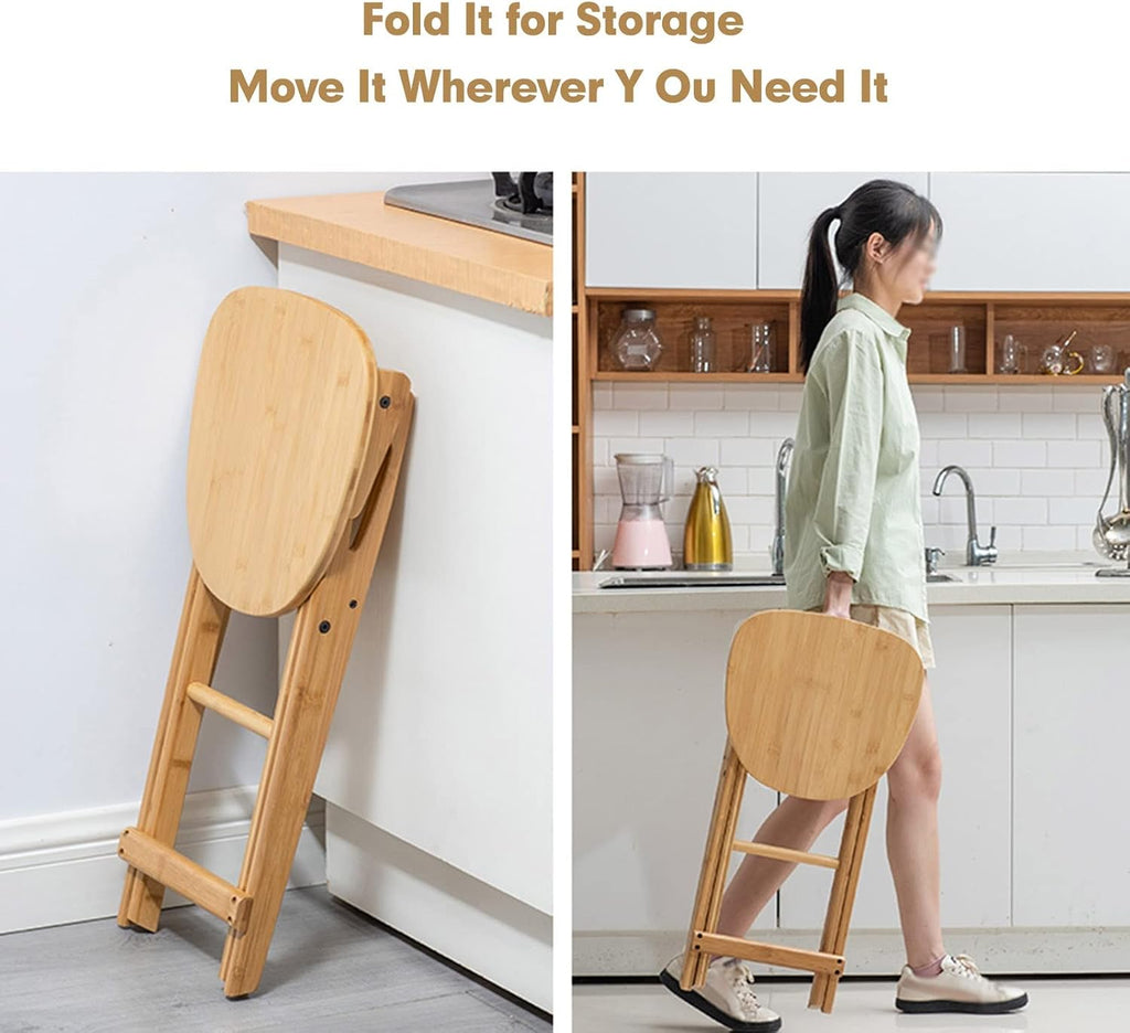 Foldable Stool 24inch Folding Bar Stool Wood Kitchen Stool Without Backrest for Kitchen Island Counter Height Folding Chairs Saves Space Breakfast Bar Stools with Footrest Garden Dining Chairs