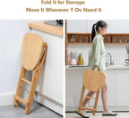 Foldable Stool 24inch Folding Bar Stool Wood Kitchen Stool Without Backrest for Kitchen Island Counter Height Folding Chairs Saves Space Breakfast Bar Stools with Footrest Garden Dining Chairs
