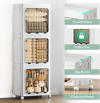 JEKO&JEKO 315 Qt Expanded Bathroom Storage Cabinet, 3-Tier Tall Cabinet Organizer with Wheels, Foldable Plastic Storage Bin for Kitchen, Laundry Room or Home, White