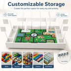 Kids Building Block Table, 3-in-1 Whiteboard Road Map with Storage | Kids Activity Table With 11 Detachable Storage Partitions, Removable Wheels And Low-Profile Under-Bed Or Sofa Design