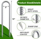 AAGUT 12 Inch Trampoline Stakes 6 Pack 3/8" U Shaped Rebar Ground Anchors Heavy Duty High Winds Galvanized Steel Trampolines Accessories for Swing Set, Camping, Soccer Goal, Huge Garden Decoration