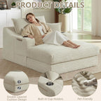67.7" Chaise Lounge Chair Indoor with Cup Holders & Side Pocket, Oversized Floor Lounger Chairs Indoor with 3 Soft Pillows, Deep Seat Reading Lounge Couch for Living Room, Apartment, Camel