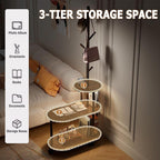360° Swivel Side Table for Small Spaces End Table with 3-Tier Storage 66" Tall Couch Tables with Coat Rack for Bedroom Living Room Bedside Entrance (White)