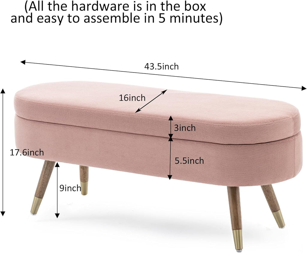 IAFIKE Oval Storage Bench 43.5" Ottoman Bench Upholstered Boucle Fabric Footrest Bench with Golden Metal Legs End of Bed for Bedroom, Living Room, Entryway,Bed Side (Pink)