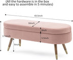 IAFIKE Oval Storage Bench 43.5" Ottoman Bench Upholstered Boucle Fabric Footrest Bench with Golden Metal Legs End of Bed for Bedroom, Living Room, Entryway,Bed Side (Pink)