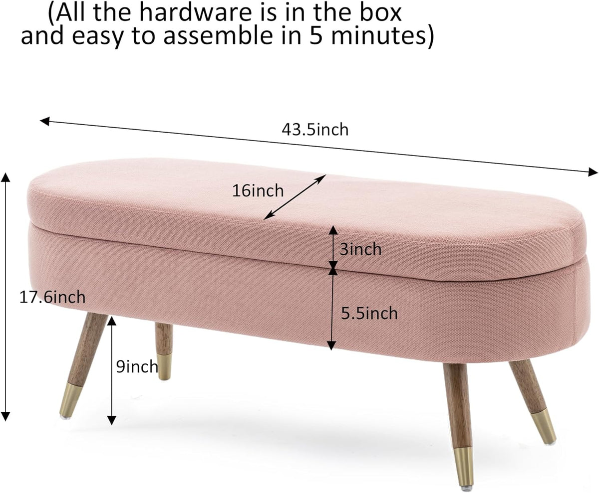 IAFIKE Oval Storage Bench 43.5" Ottoman Bench Upholstered Boucle Fabric Footrest Bench with Golden Metal Legs End of Bed for Bedroom, Living Room, Entryway,Bed Side (Pink)