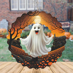 Hanging Wind Spinner Halloween Decor 10 Inch 3D Stainless Wind Spinner for Hanging Outdoor Holidays White Ghost Wind Spinners for All Saints' Day Room Party Garden Decor Outside