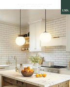 LMS 10 Inch Globe Pendant Lights, Matte Black Mid Century Kitchen Island Light Fixtures with White Globe Glass Shade, Adjustable Hanging Rod, Bar Kitchen Bedroom, LMS-186PL-BKW-10