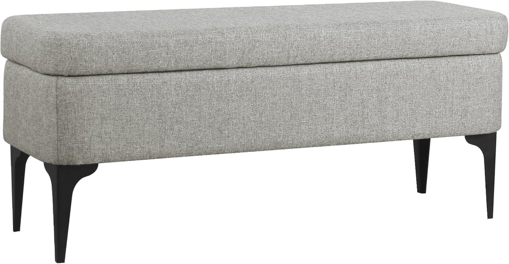 HomePop Upholstered Storage Bench with Metal Leg, 42" W, Cool Gray Woven
