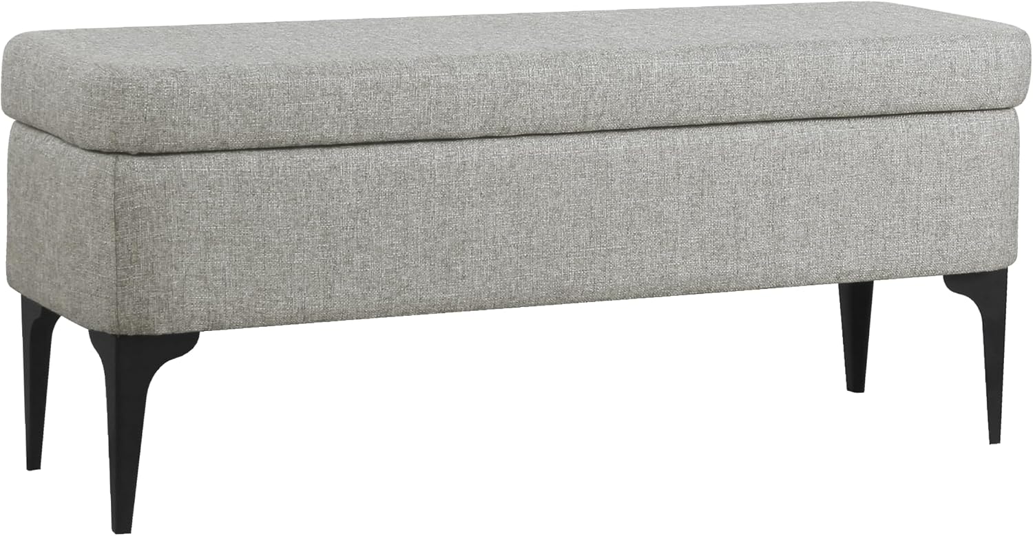 HomePop Upholstered Storage Bench with Metal Leg, 42" W, Cool Gray Woven