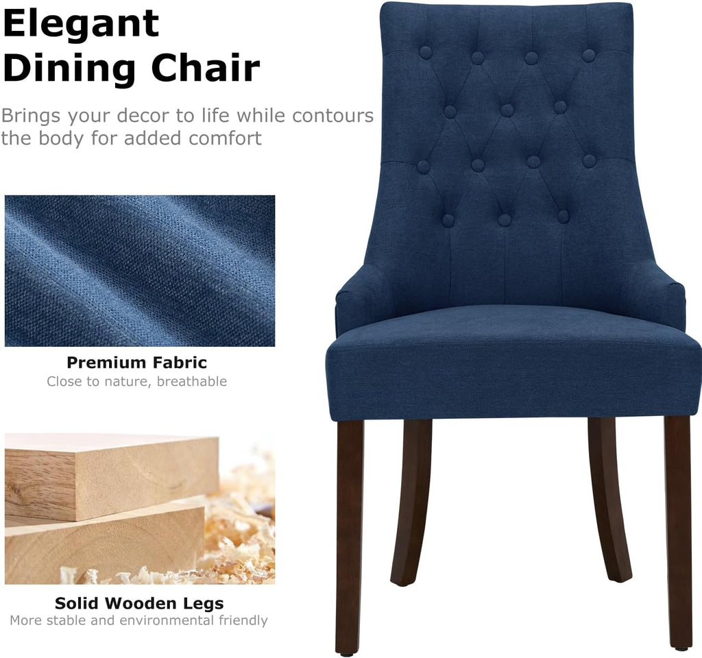 COLAMY Wingback Upholstered Side Dining Room Chairs Set of 4, Fabric Dining Chairs with Tufted Button, Living Room Chairs for Home Kitchen, Blue