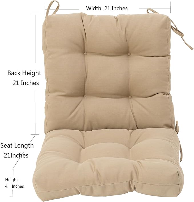 QILLOWAY Outdoor Chair Cushion for Patio Furniture, Waterproof Patio Cushions with Ties, Fade Resistant Replacement Pads for Outdoor Rocking Chairs,Beige,Sand,Camel