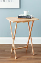 Folding TV Tray Table, Rubberwood, Natural, 19" x 14.5" x 26", Indoor, 1 Piece