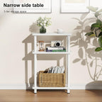 Apicizon Small Narrow Side Table, 3-Tier Skinny End Table with Storage Shelf, Slim Nightstand Bedside Table for Small Spaces, Living Room, Bderoom, White
