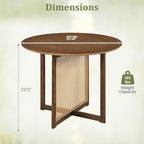 Giantex 37.5" Round Dining Table for 2-4, Farmhouse Kitchen Table with Solid Rubberwood Pedestal & Rattan Base, Modern Small Circle Dinner Table for Dinette Living Room