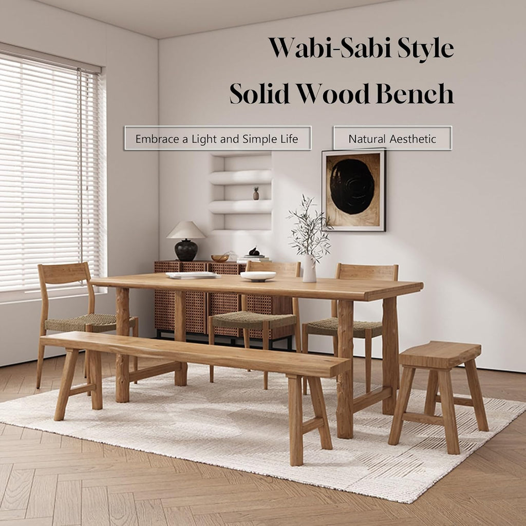 Farmhouse Wooden Bench, Long Rustic Indoor Storage Bench for Entryway, Narrow Bench Slim Vintage Bench Living Room, Dining Room, Solid Wood Construction, Original Wood(120cm/47.2inch Natural edge)