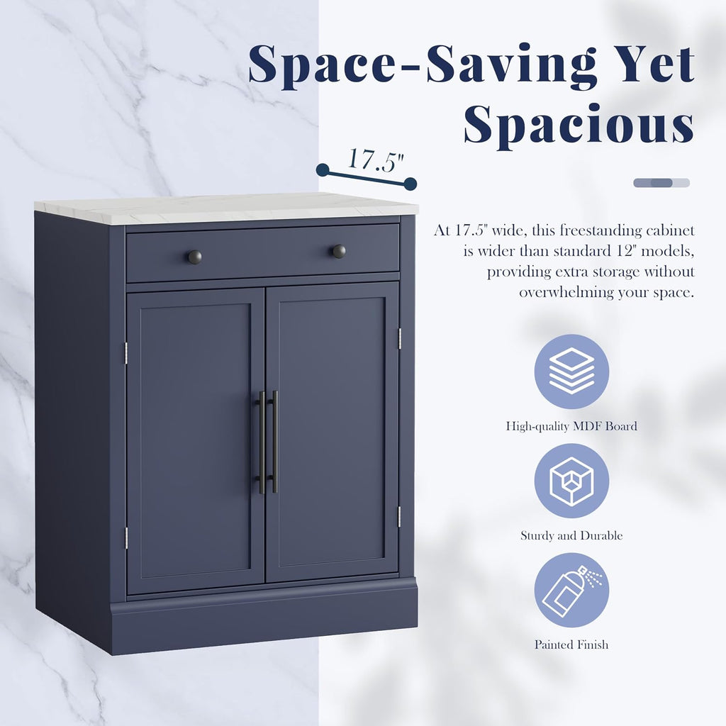 Merax Kitchen Pantry Storage Cabinet Freestanding Cupboard with Darwer, 2 Adjustable Shelves and 2 Door Shelves Coffee Bar Cabinet for Kitchen, Dining, Living Room, Blue x 2
