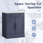 Merax Kitchen Pantry Storage Cabinet Freestanding Cupboard with Darwer, 2 Adjustable Shelves and 2 Door Shelves Coffee Bar Cabinet for Kitchen, Dining, Living Room, Blue x 2