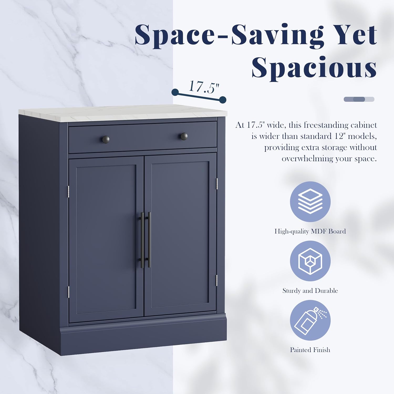 Merax Kitchen Pantry Storage Cabinet Freestanding Cupboard with Darwer, 2 Adjustable Shelves and 2 Door Shelves Coffee Bar Cabinet for Kitchen, Dining, Living Room, Blue x 2
