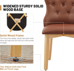 Faux Leather Dining Chairs Set of 4, Upholstered Dining Room Chair with Button Tufted, Solid Wood Legs, Mid Century Modern, Luxury Wingback Side Chair for Living Room, Kitchen, Restaurant, Brown