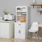 HOMCOM 63.5 Inches Freestanding Kitchen Pantry, 4-Door Buffet Cabinet with Hutch, Coffee Bar Storage Cabinet with Adjustable Shelves, White