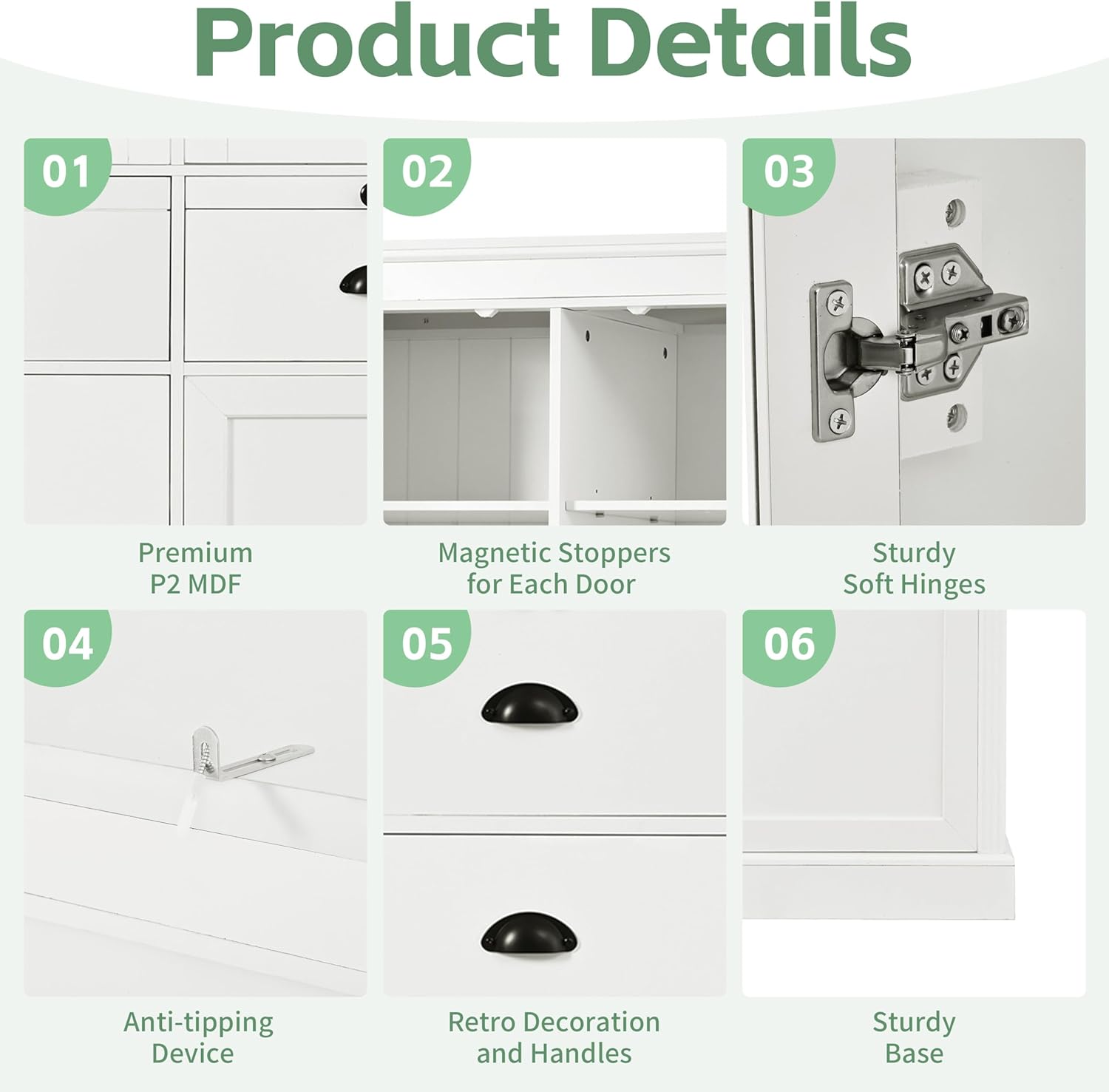 roomfitters 72" Kitchen Pantry Organizers and Storage Kitchen Cabinet, Storage Hutch with Glass Doors, 5 Drawers, White