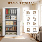 Metal Pantry Cabinet, 61" Kitchen Pantry Cabinet with 2 Doors and 4 Adjustable Shelves, White Steel Storage Cupboard for Dining, Office, Living Room, Bathroom