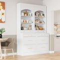 Mirightone 83.7Inch Tall Kitchen Pantry Cabinet, Corner Cabinet with 5 Storage Drawers and Adjustable Shelf, Freestanding Kitchen Pantry with Faux Marble Top, Set of 2, White
