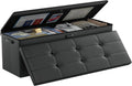 DocSafe Storage Ottoman Bench,Fireproof＆Waterproof Folding Bench with Lock(15”x 43”x15”),Leather Storage Chest with Handles＆2 Extra Boxes,Ottoman Safe for Bedroom,Living Room,Home Office,Black