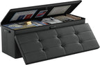 DocSafe Storage Ottoman Bench,Fireproof＆Waterproof Folding Bench with Lock(15”x 43”x15”),Leather Storage Chest with Handles＆2 Extra Boxes,Ottoman Safe for Bedroom,Living Room,Home Office,Black