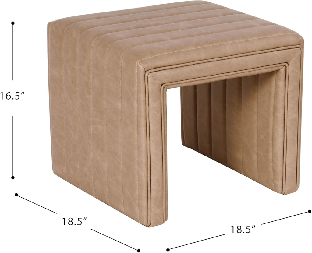 HomePop Modern Channel Tufted Faux Leather Ottoman|Homepop Home Décor|Ottoman for Living Room & Bedroom - Sand Faux Leather
