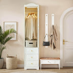 Armoire Wardrobe Closet, White Bedroom Armoires Cabinet with Mirror Door and 3 Drawers, 69.5" H Clothing Storage Cabinet with Hanging Rod & Sensor Light for Bedroom-Right