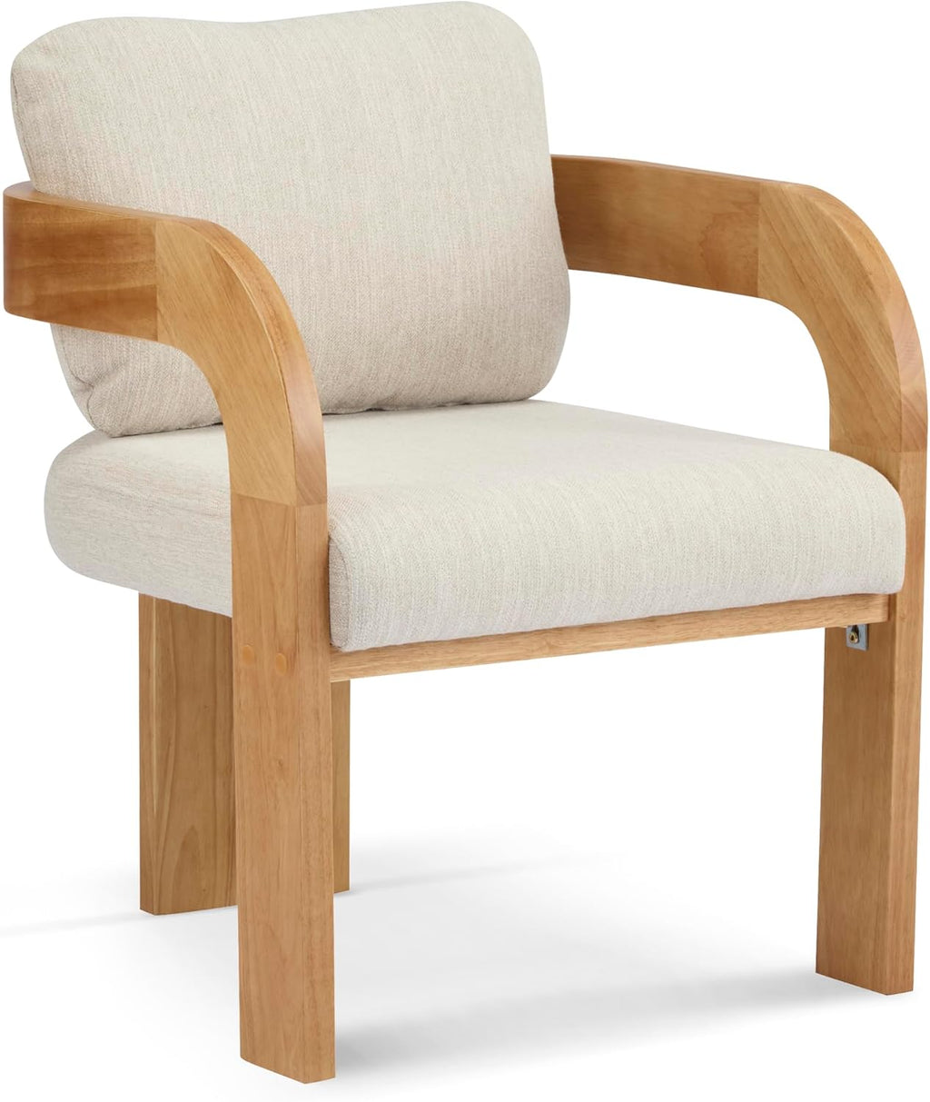 Christopher Knight Home Yorick Modern Dining Chair Set of 2 with Cushion, Solid Wood Dining Room Armchair Set, Curved Backrest Kitchen Side Chair, Living Room Comfy Extra Seat, Natural+Beige