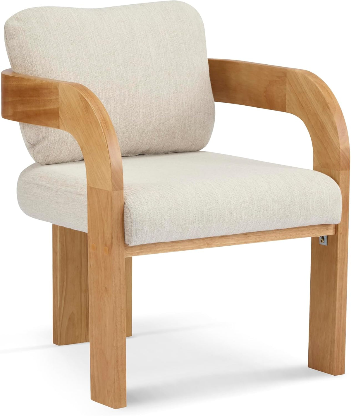 Christopher Knight Home Yorick Modern Dining Chair Set of 2 with Cushion, Solid Wood Dining Room Armchair Set, Curved Backrest Kitchen Side Chair, Living Room Comfy Extra Seat, Natural+Beige