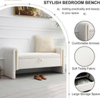 NIOIIKIT 52" Storage Ottoman Bench, Teddy Upholstered Storage Bench with Armrest, Entryway Bench with Pull-Ring, End of Bed Bench with Padded Cushion, Window Bench for Living Room (White)
