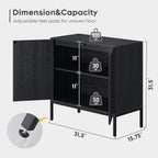 Brafab Black Sideboard Buffet Cabinet with Natural Rattan Decorated Doors, 31.5" W Rattan Credenza Storage Cabinet, Boho Cabinet for Living Room, Entryway, Dining Room/Square Doors