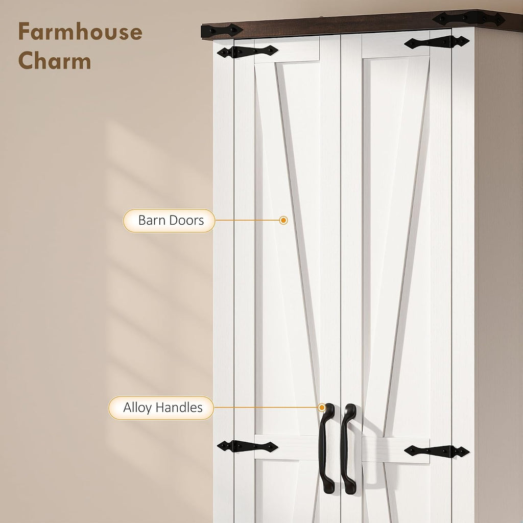 HOMCOM 71" Tall Kitchen Pantry Storage Cabinet Barn Doors Drawer White | Farmhouse, Adjustable Shelves, Freestanding Food Pantry Cabinet, for Kitchen, Dining Room