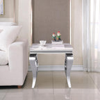 Marble End Table, Modern White Faux Marble Sofa Side Table with Silver Stainless Steel Legs, Luxury Sqaure Accent Side Table Bedside Table Nightstand for Living Room Bedroom Office