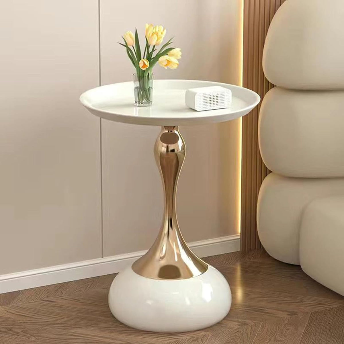 Small Round End Table,Modern Accent Tables,Sofa Tray Side Table,Drink Table for Living Room Bedroom,White