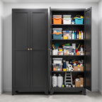 71" Metal Kitchen Pantry Cabinet with 4 Adjustable Shelves & Doors | Freestanding Metal Storage Cabinet with Adjustable Leveling Feet for Kitchen, Pantry & Dining Room, Black